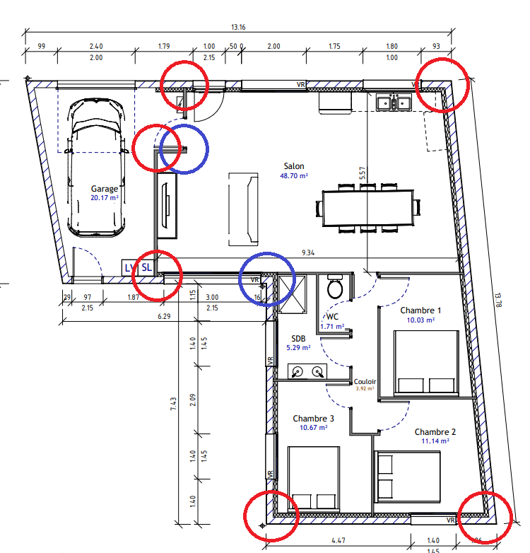  Plan possèdant 6 angles sortant et 2 angles entrant.