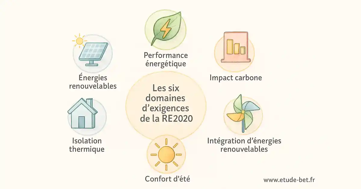 Les six domaines d'exigences de la re2020