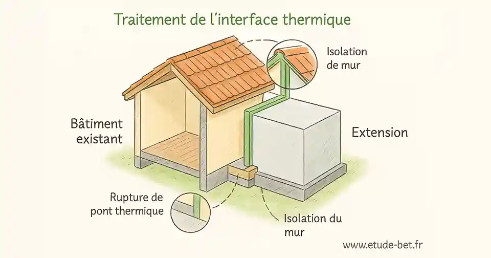 Détail technique de l'interface entre agrandissement et bâtiment existant