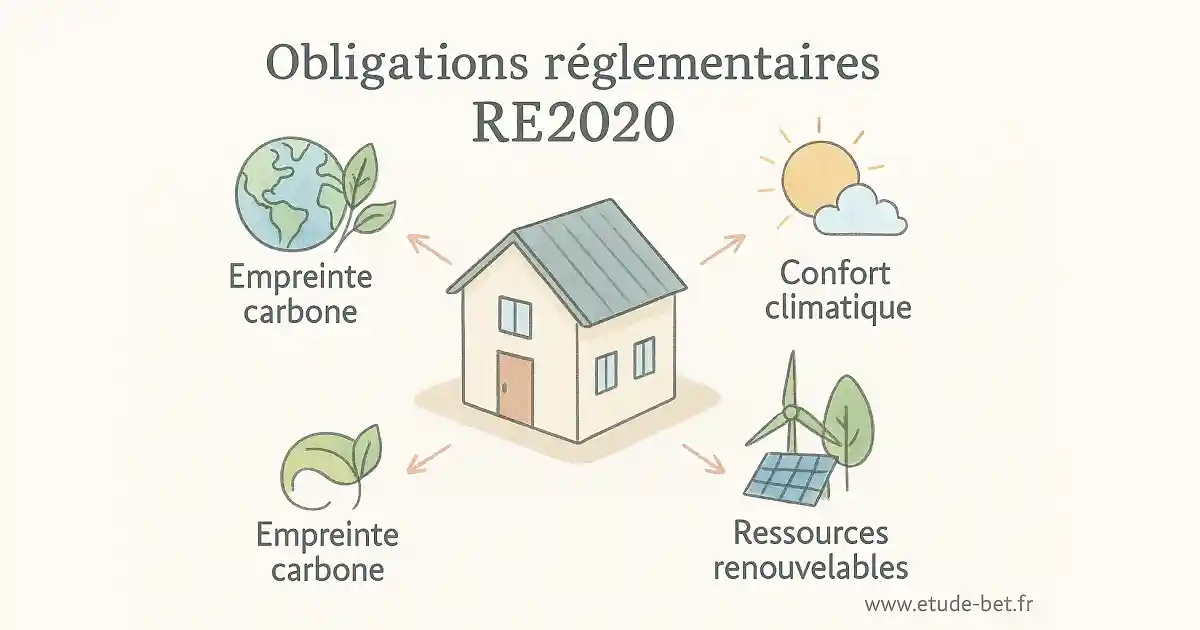 Schéma des obligations re2020 pour la construction