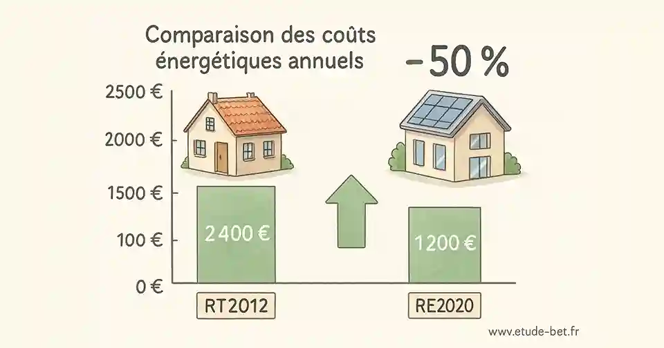 Graphique comparatif des économies d'énergie re2020 vs rt2012