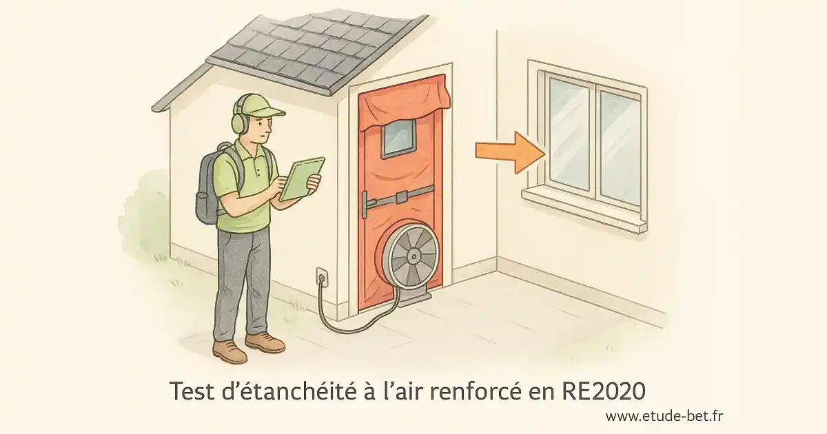 Technicien réalisant un test d'étanchéité à l'air selon la RE2020