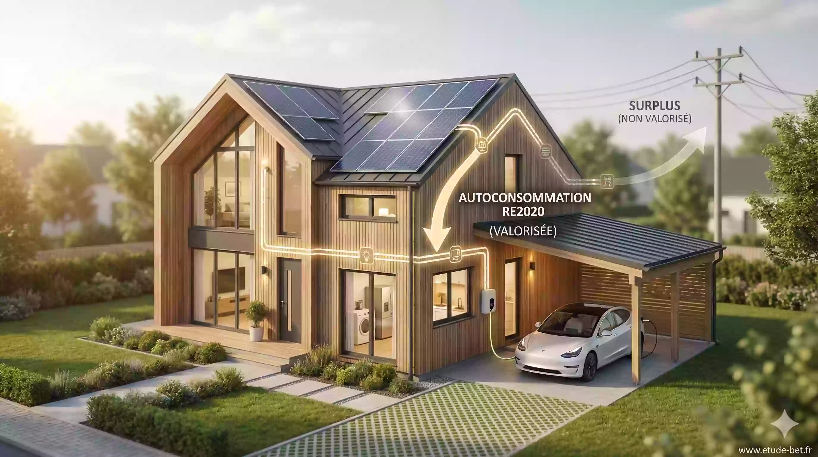 Schéma du principe d'autoconsommation solaire