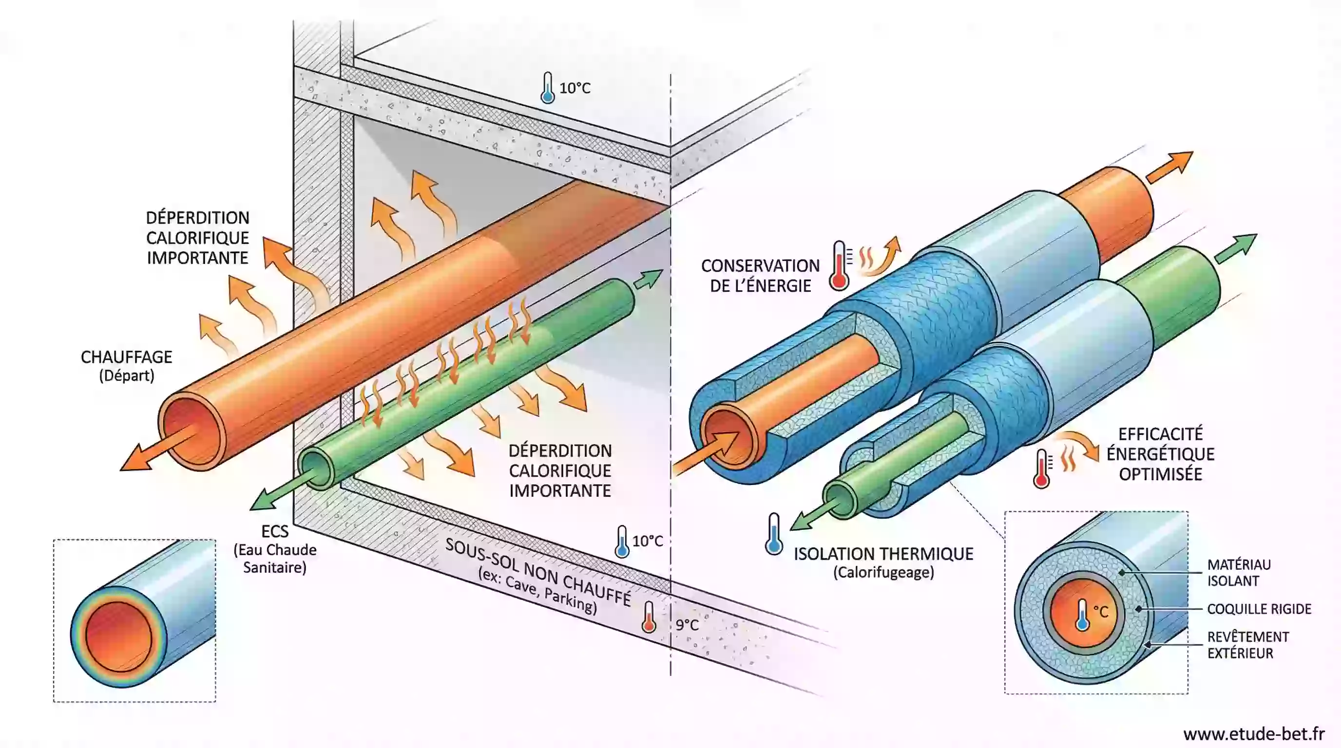 Calorifugeage d'un réseau de chauffage dans un sous-sol de bâtiment collectif