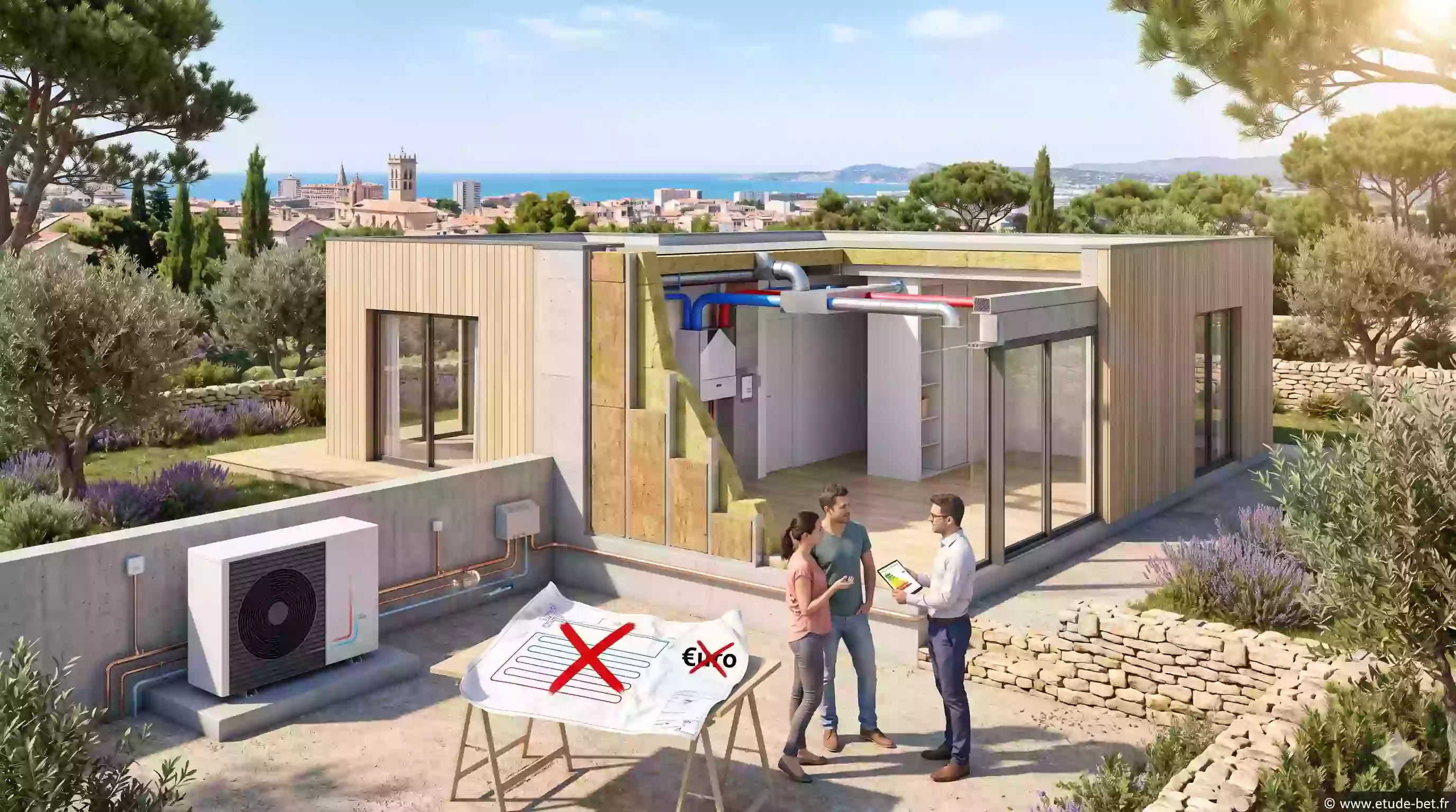 Capteurs géothermiques horizontaux enterrés dans un jardin