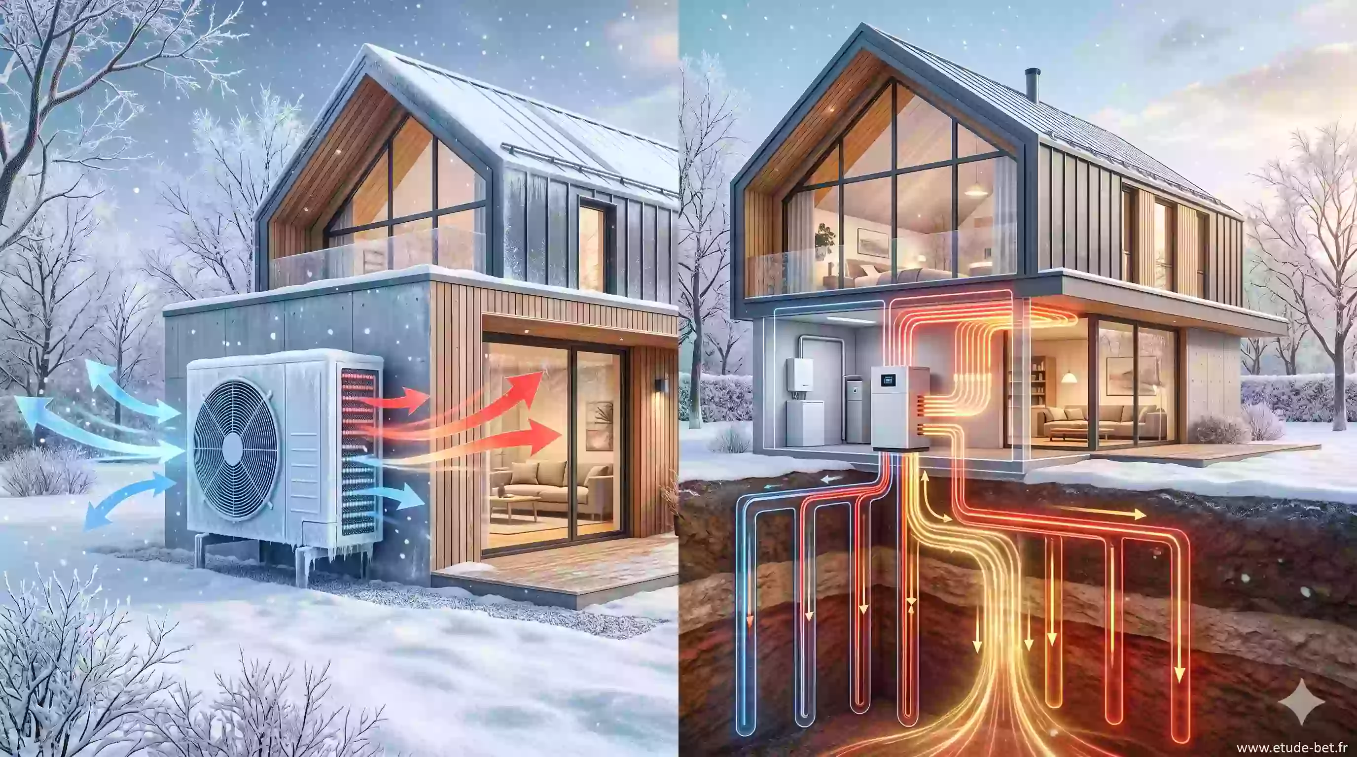Comparatif COP PAC géothermique vs PAC air eau en hiver