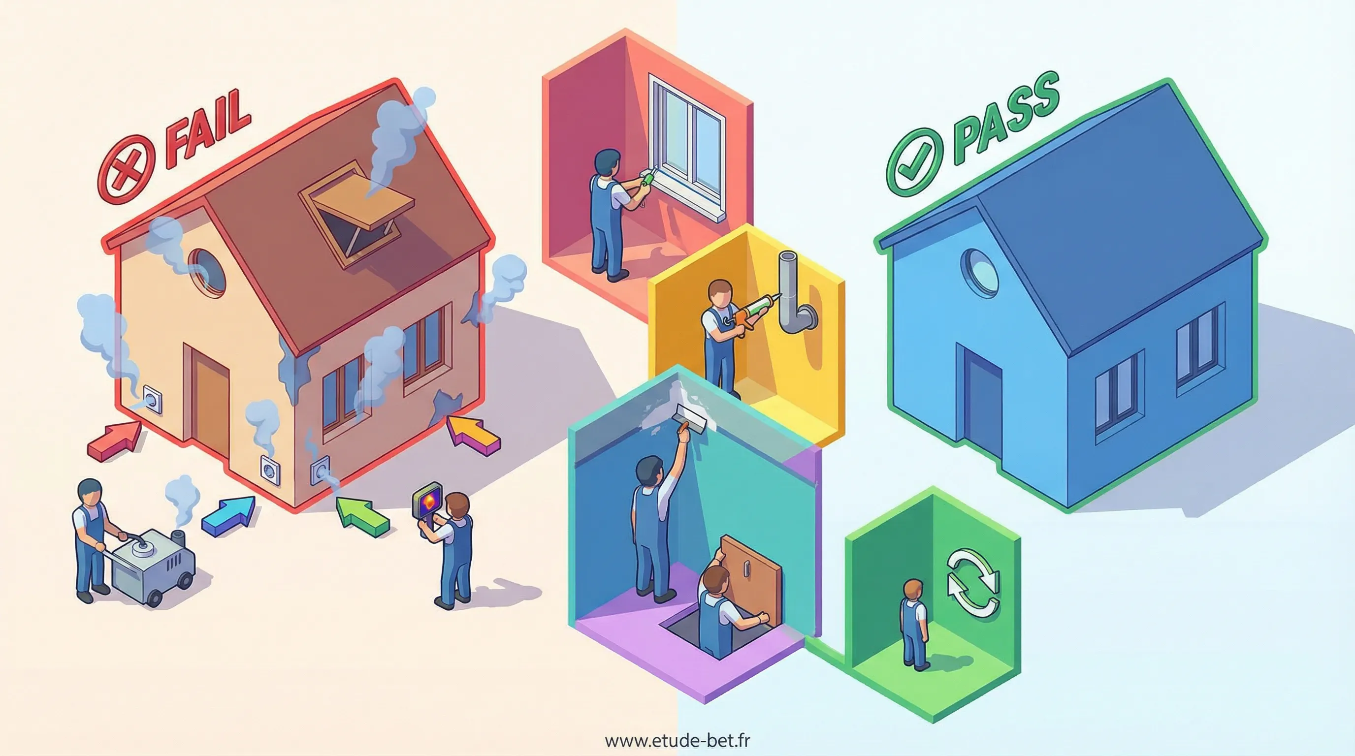 Correction des fuites d'air après un test d'infiltrométrie