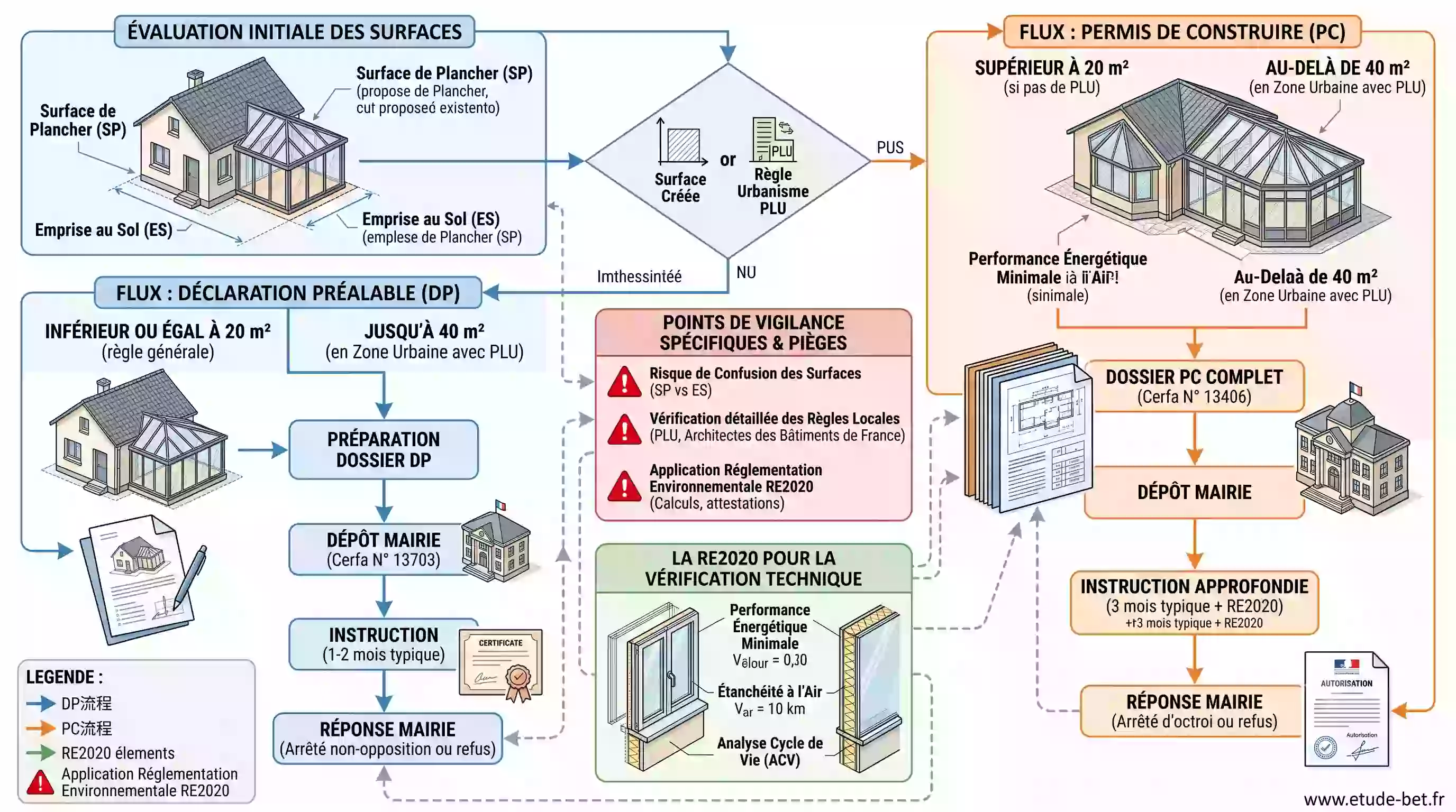 Démarches d'urbanisme pour une véranda : déclaration préalable jusqu'à 40 m² ou permis de construire au-delà