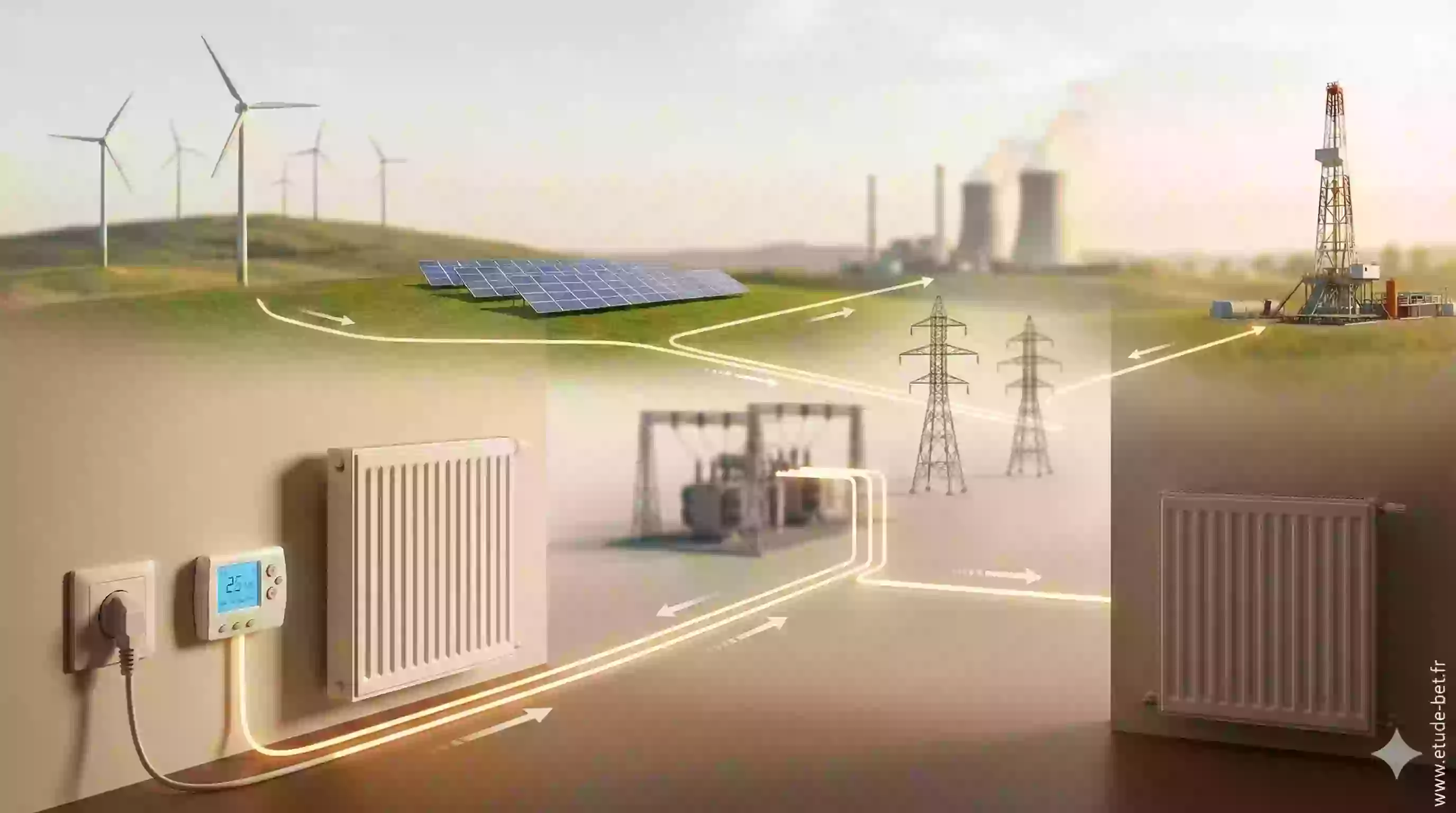 Schéma explicatif de la différence entre énergie primaire et énergie finale