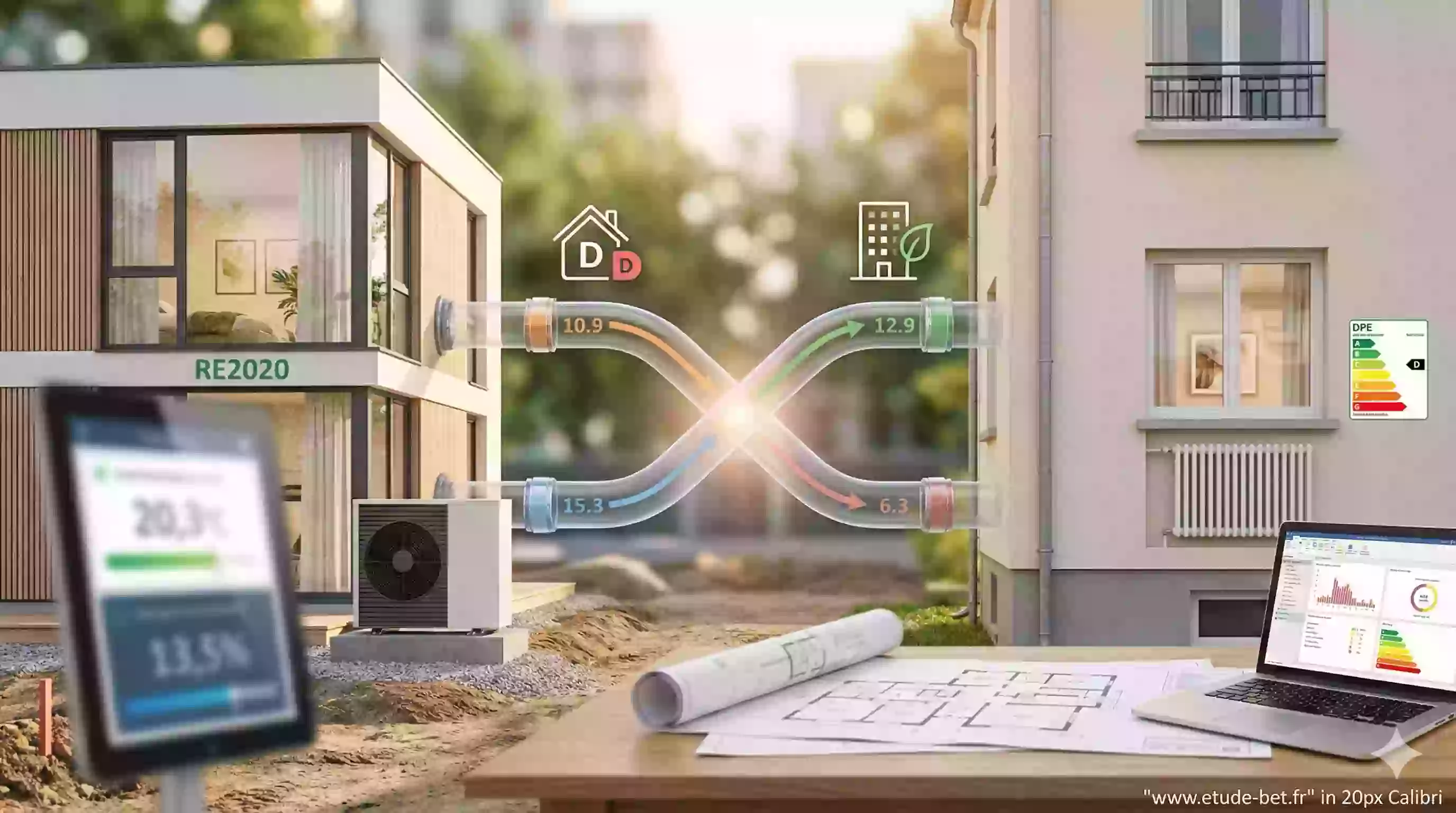 Tableau comparatif des coefficients de conversion entre le DPE et la re2020