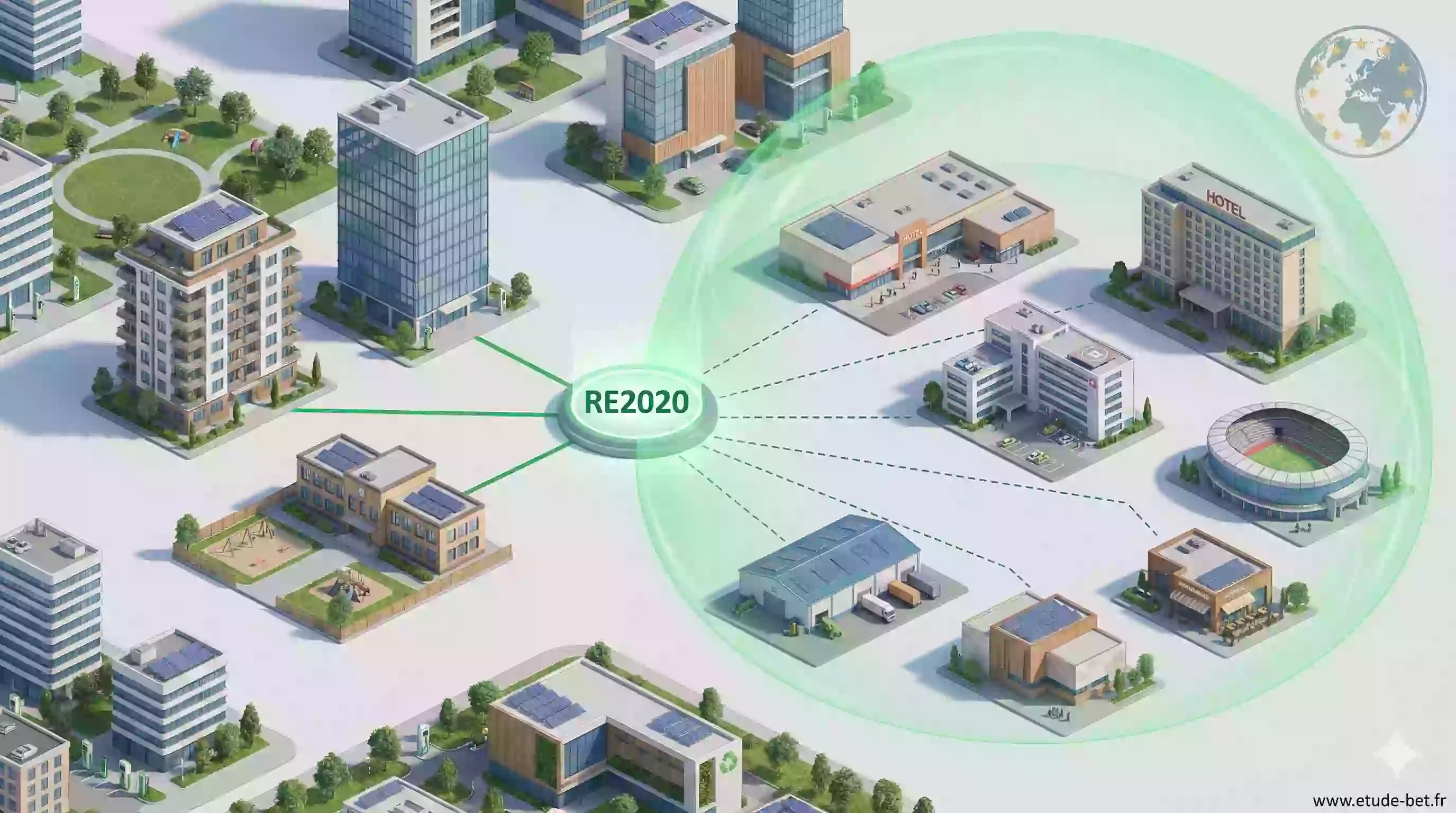 Schéma des nouveaux bâtiments soumis à la RE2020 en 2026