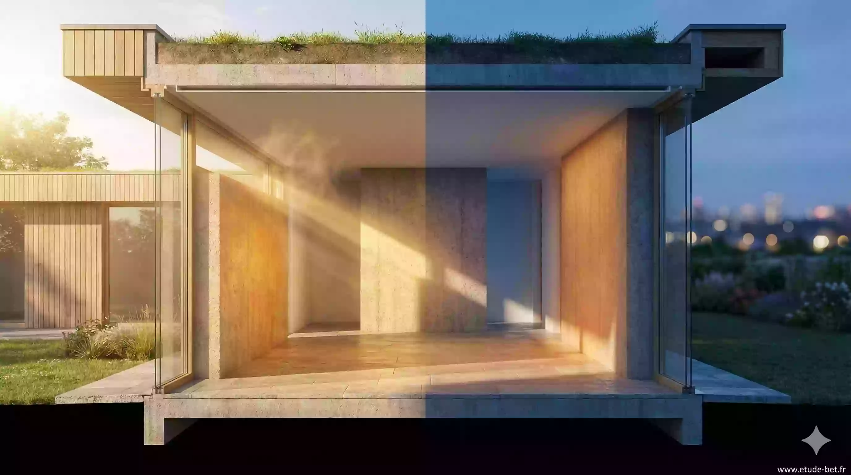 Schéma du principe de l'inertie thermique dans un bâtiment