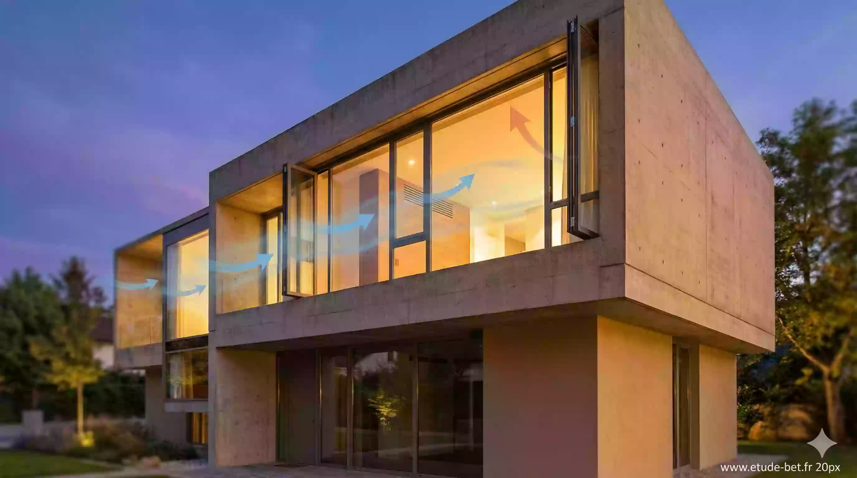 Schéma de la ventilation nocturne combinée à l'inertie thermique