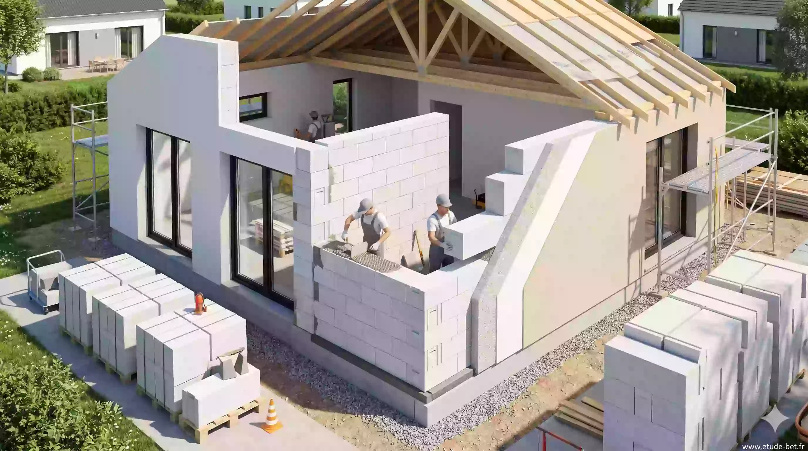 Blocs de béton cellulaire pour isolation répartie en construction neuve re2020