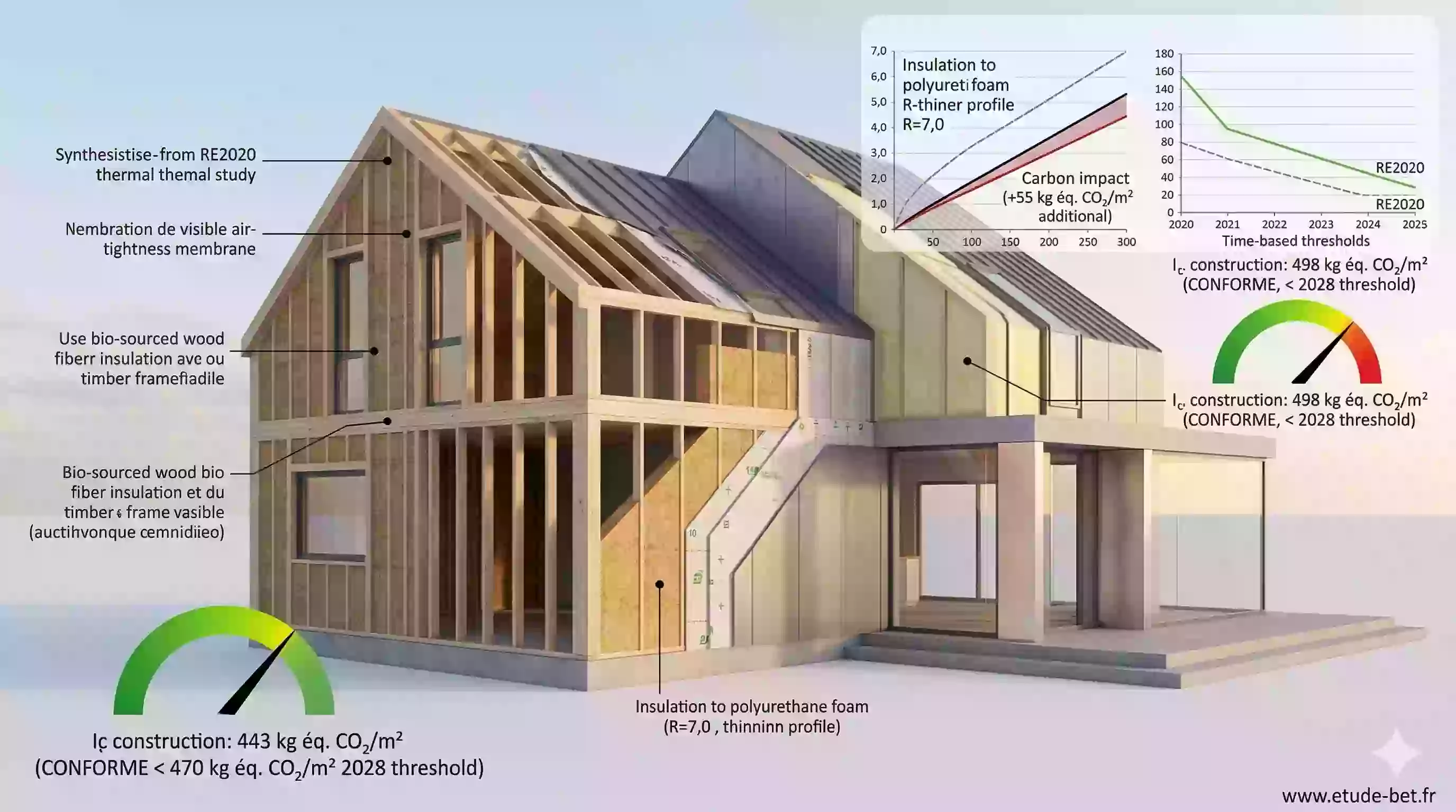 Chantier maison ossature bois mise en œuvre isolation biosourcée et membrane d'étanchéité à l'air