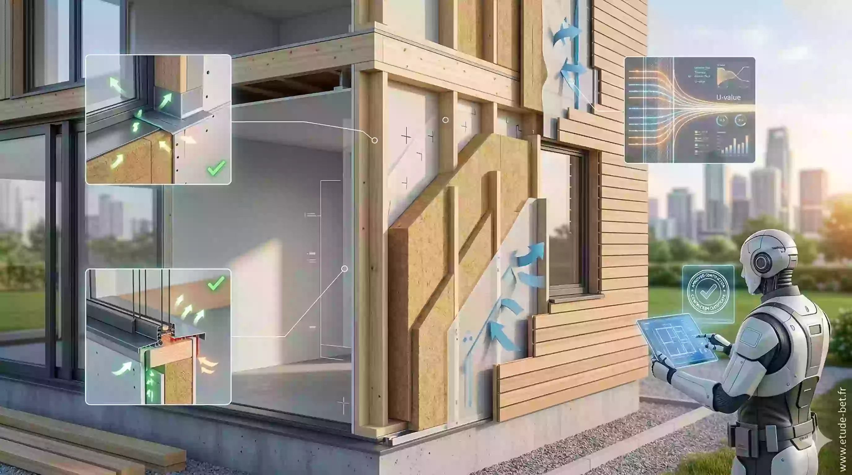 Panneaux de laine de bois posés en doublage extérieur sur une maison à ossature bois