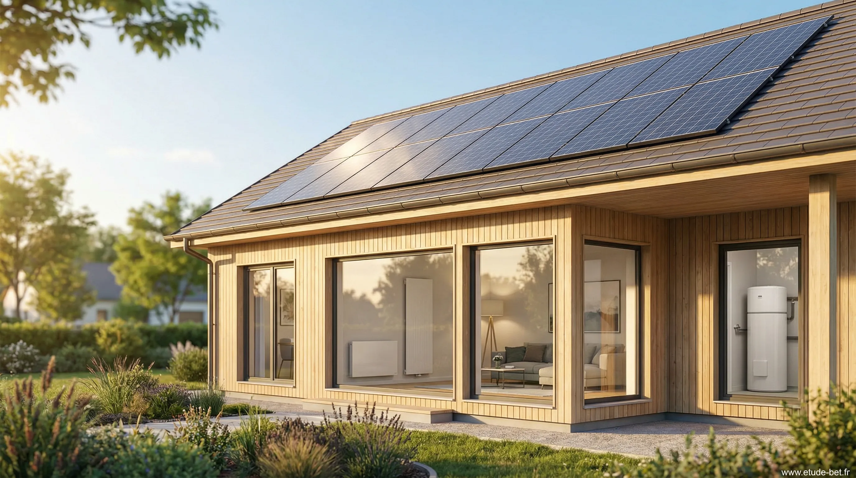 Maison neuve avec panneaux photovoltaïques en toiture