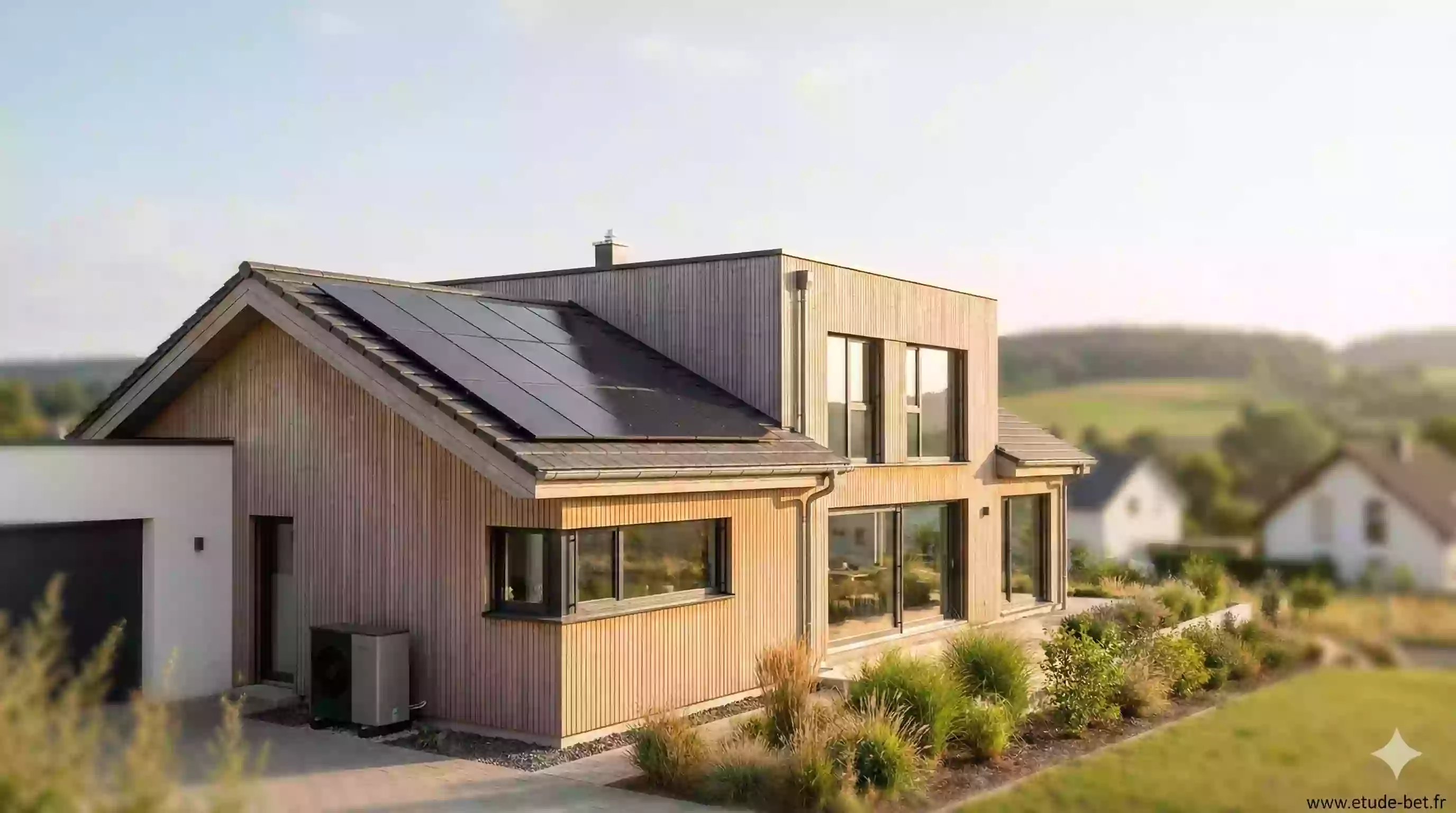 Panneaux solaires installés sur la toiture d'une maison neuve