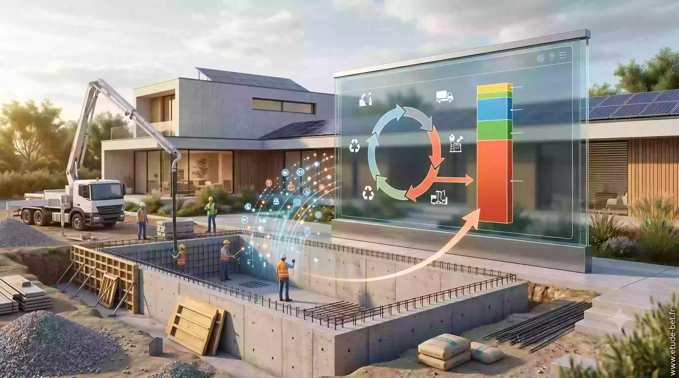 Construction d'une piscine en béton et impact carbone dans l'acv re2020