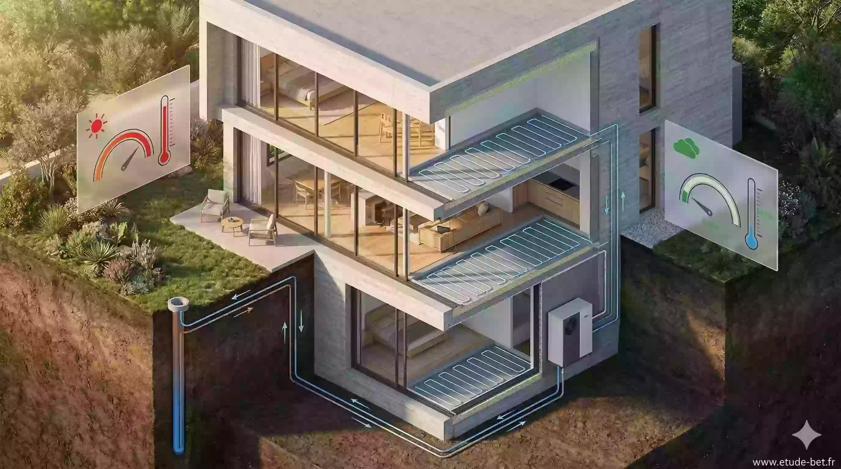 Plancher chauffant rafraîchissant basse température pour le confort d'été en re2020