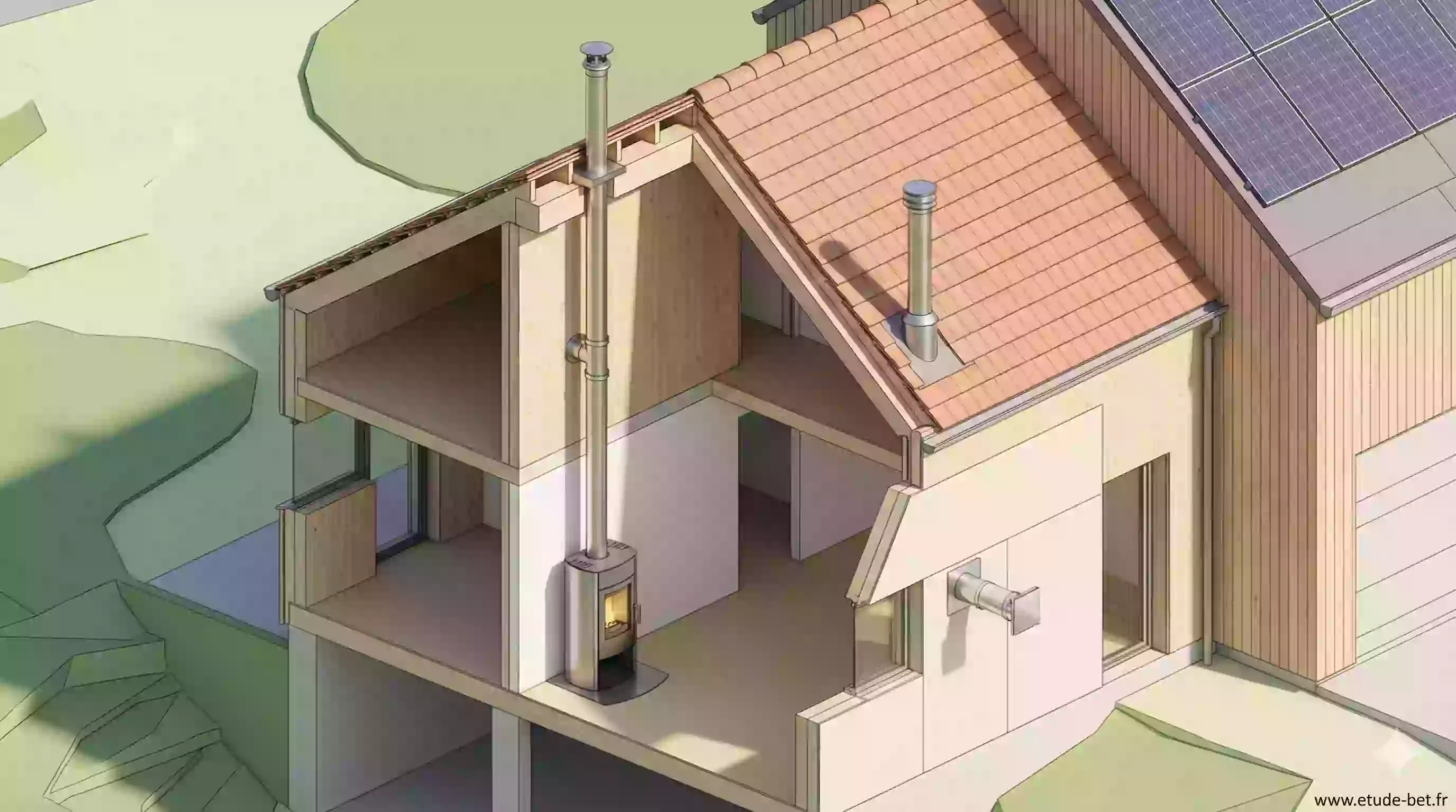 Installation d'un conduit de fumée pour poêle à bois conforme DTU 24.1