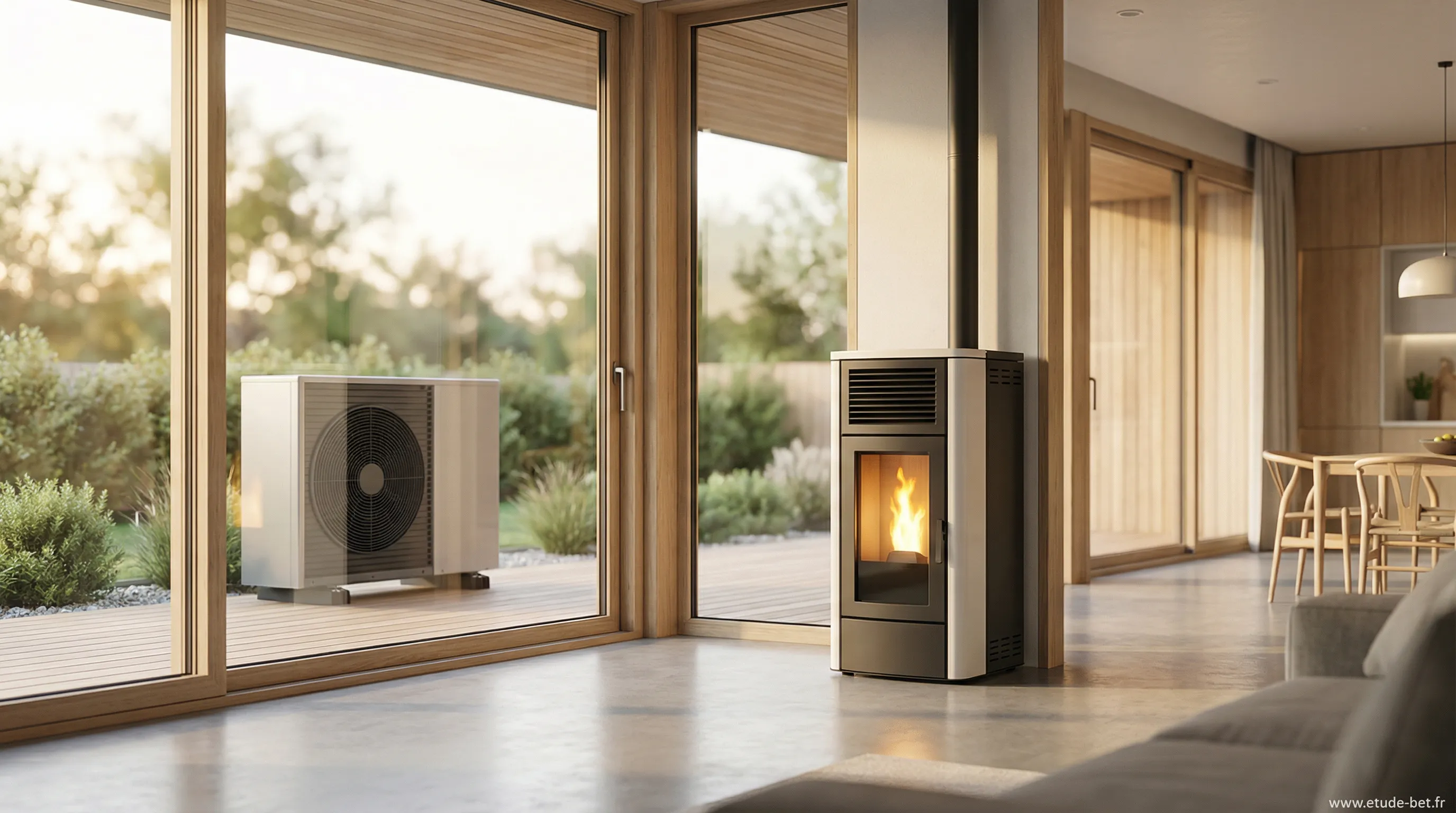 Poêle à granulés design dans un salon moderne