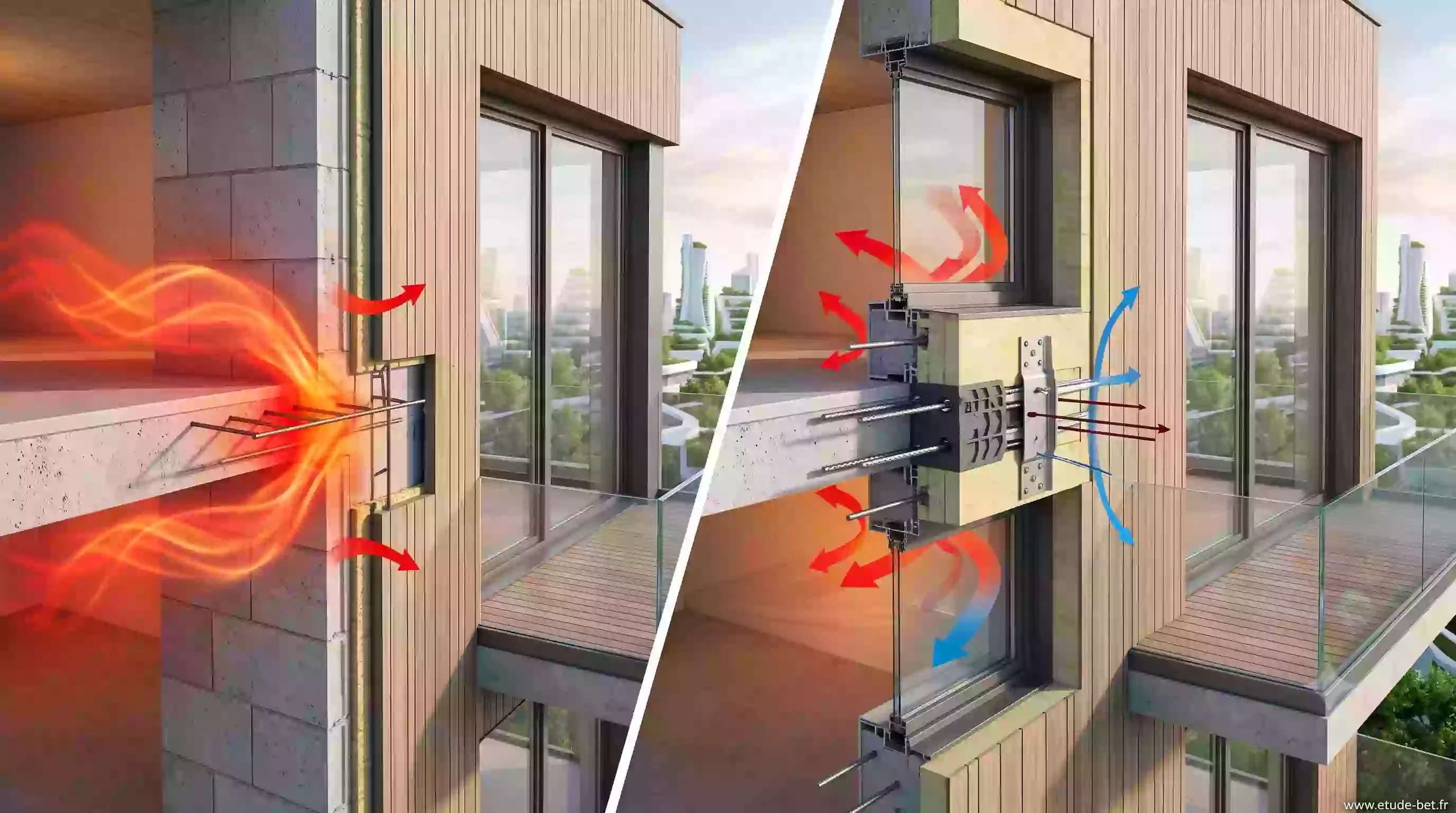 Schéma d'un pont thermique à la liaison plancher-façade en re2020