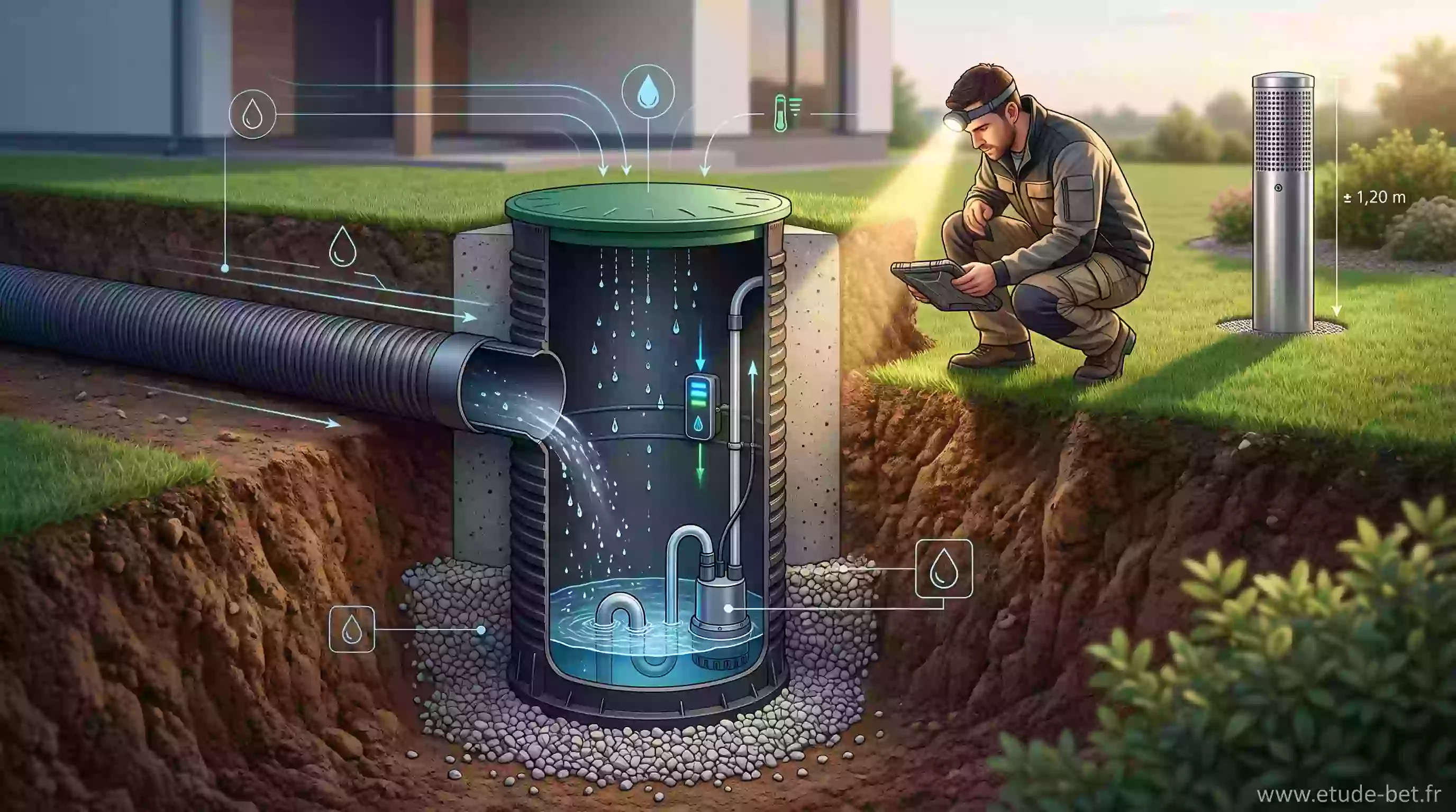 Regard de collecte des condensats d'un puits canadien au point bas du réseau, élément clé de l'hygiène de l'installation
