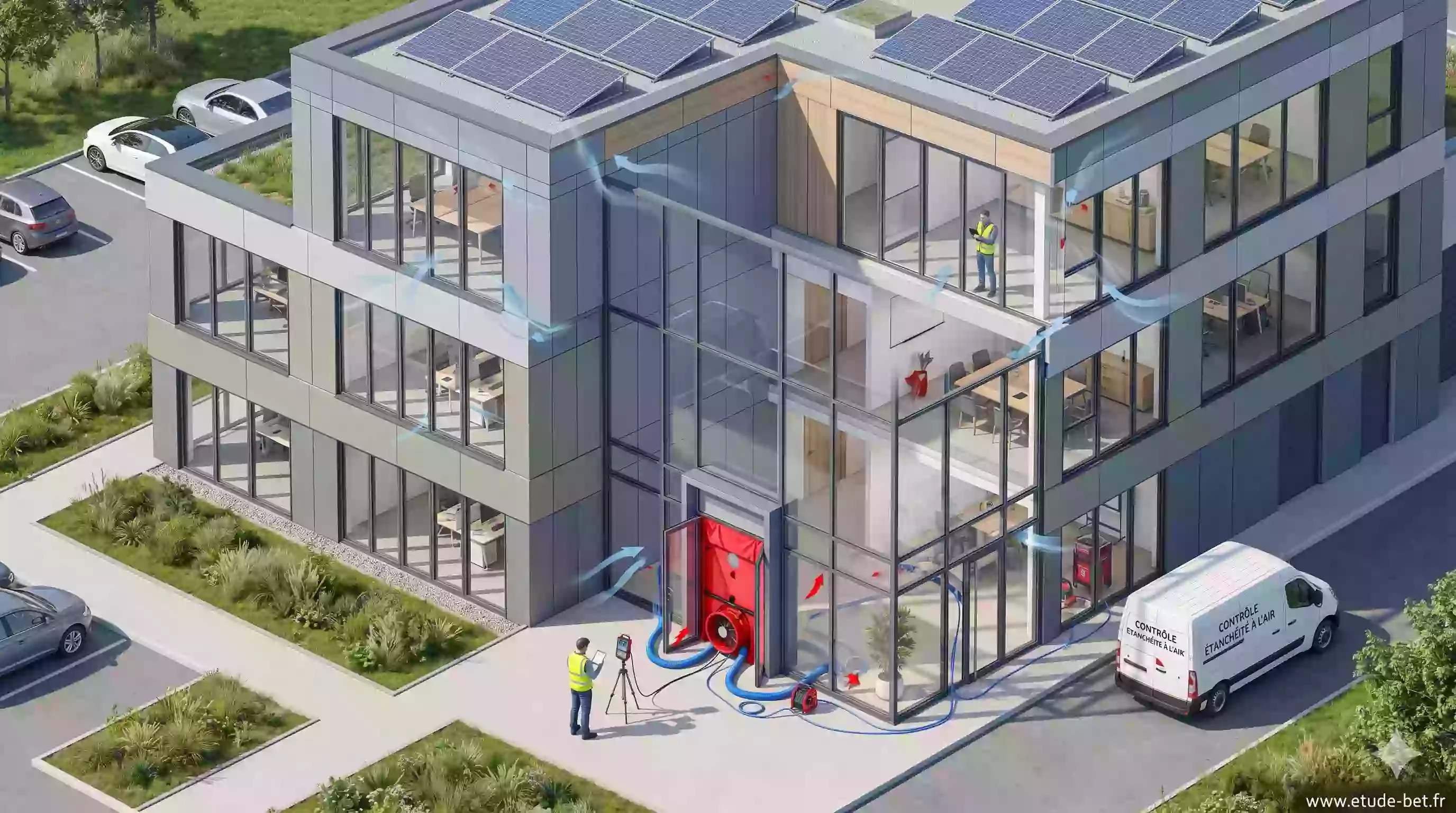 Test de perméabilité à l'air bâtiment tertiaire re2020