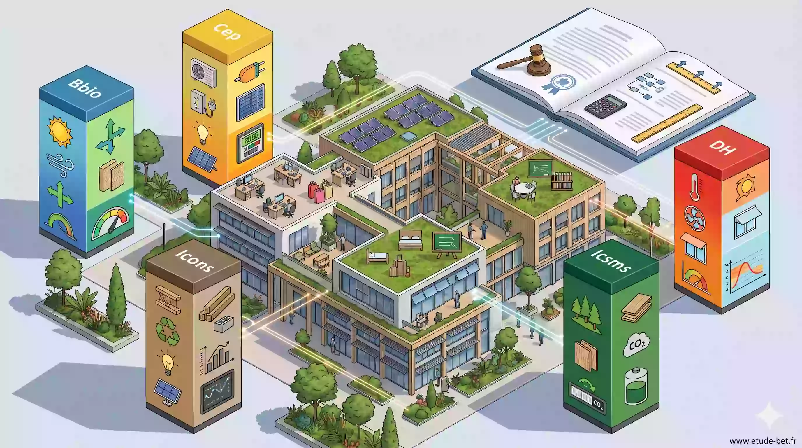 Indicateurs re2020 Bbio Cep Icconstruction DH pour bâtiments tertiaires