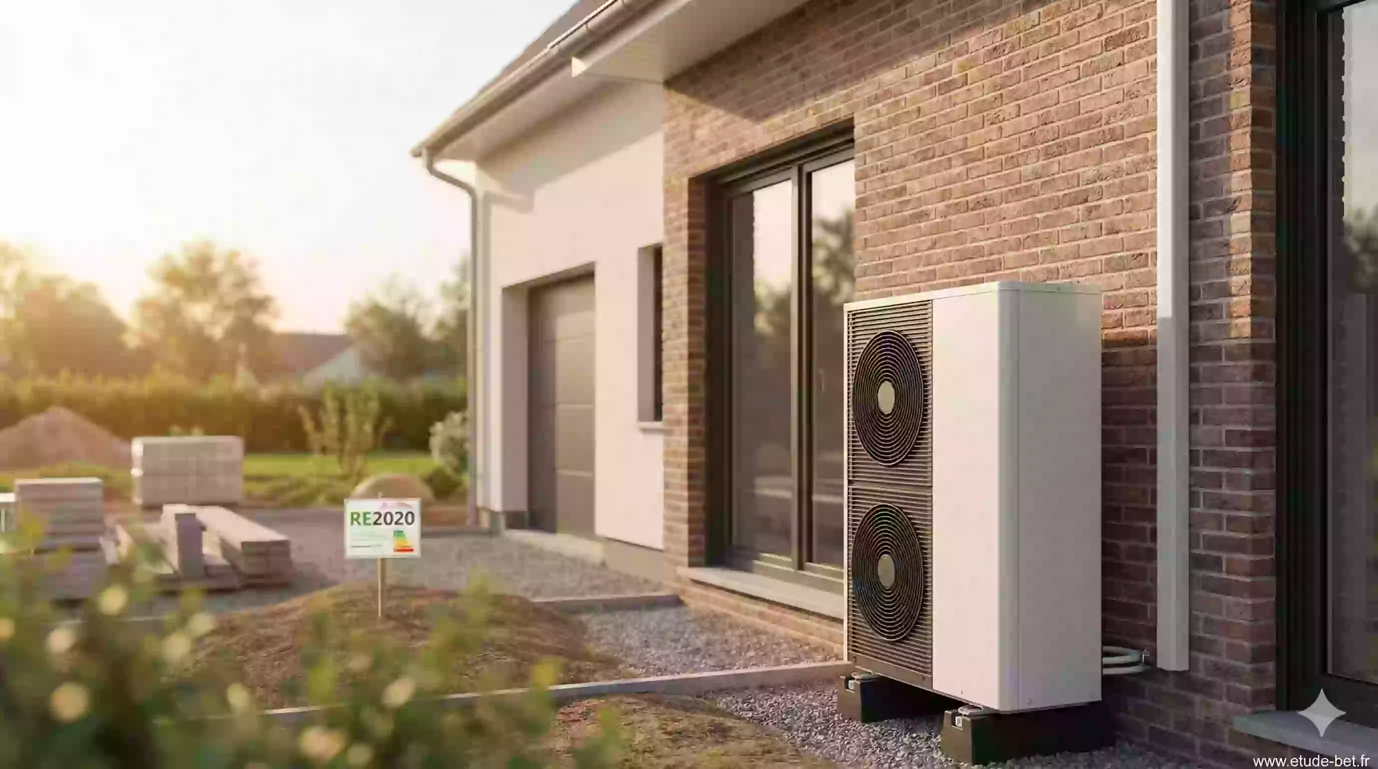 Installation d'une pompe à chaleur air-eau conforme re2020 en maison individuelle neuve