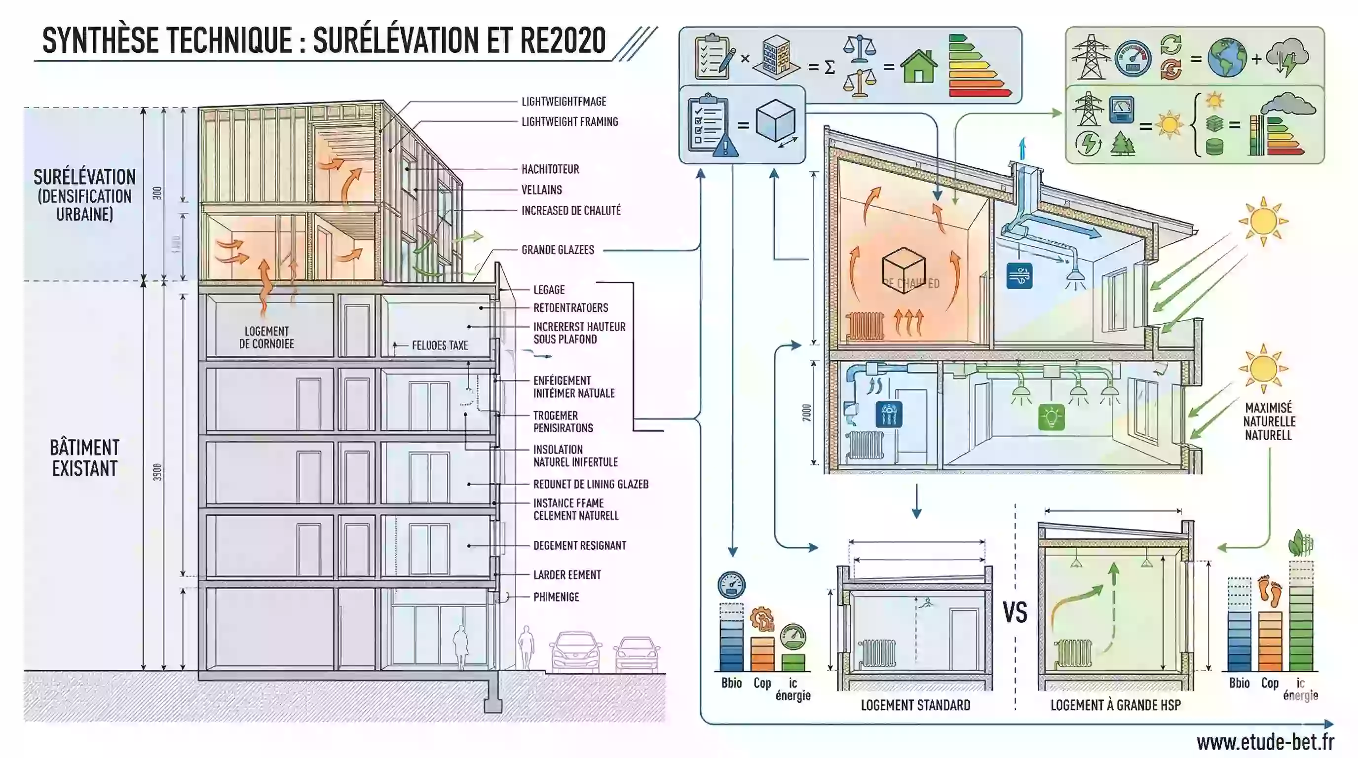 Surélévation de bâtiment existant et exigences re2020 - décret 2026-200