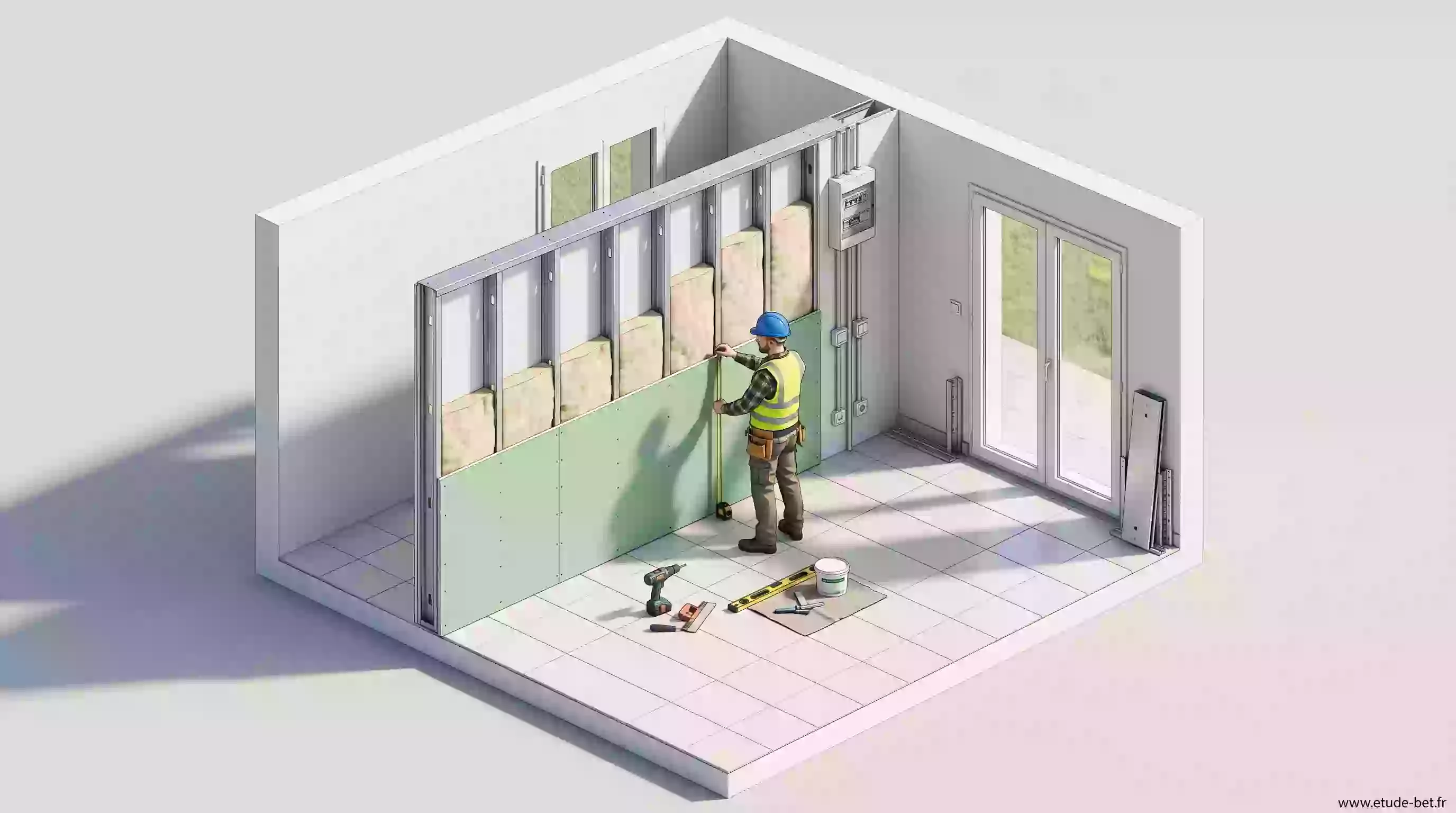 Reconstruction après inondation : doublage sur ossature démontable, plaques hydrofugées et tableau électrique surélevé