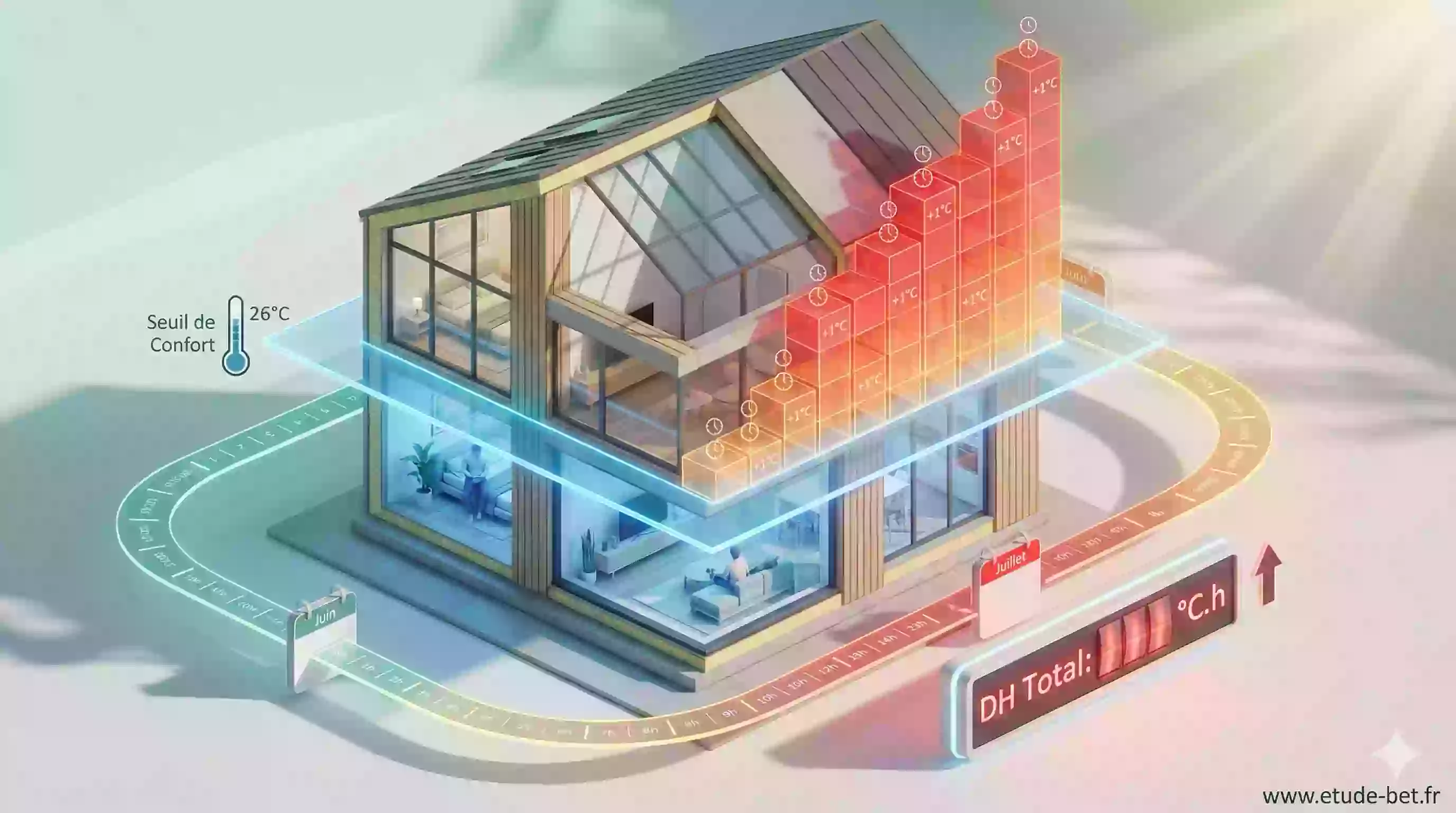 Schéma explicatif du calcul des degrés-heures d'inconfort en re2020