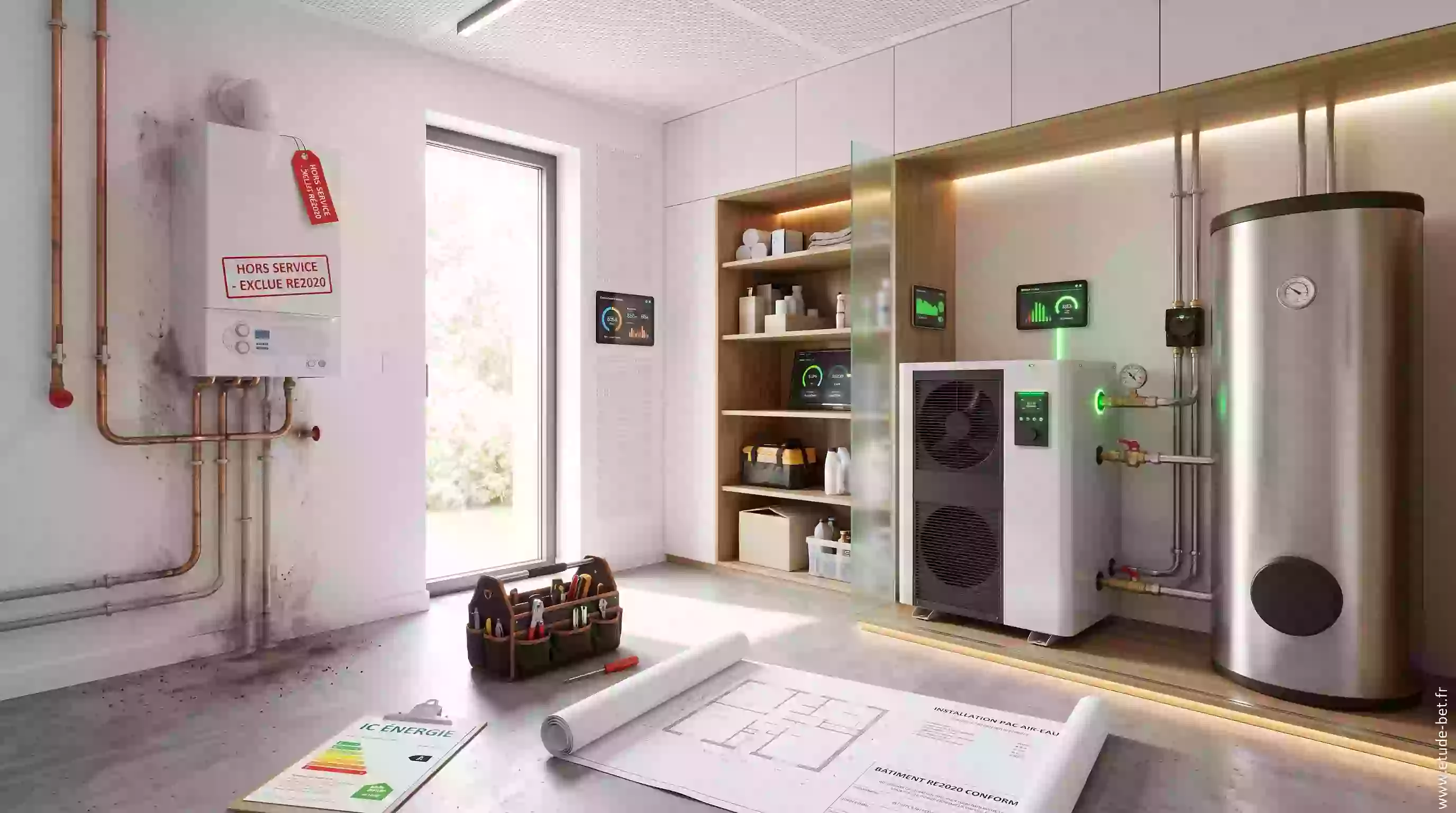 Chaudière gaz murale débranchée dans un local technique de logement neuf, exclue par le seuil Ic énergie de la re2020