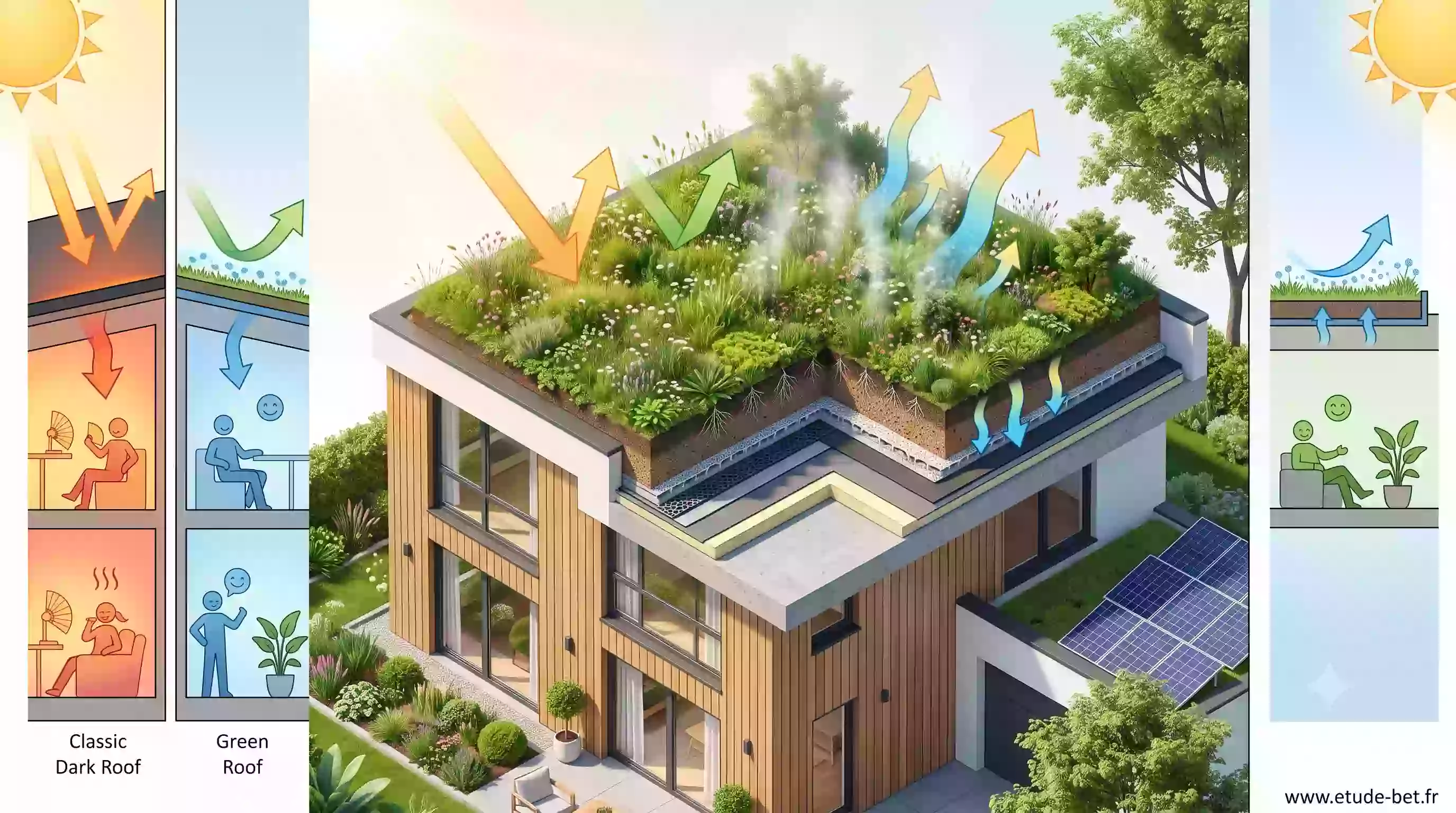 Toiture végétalisée sur une maison individuelle contemporaine