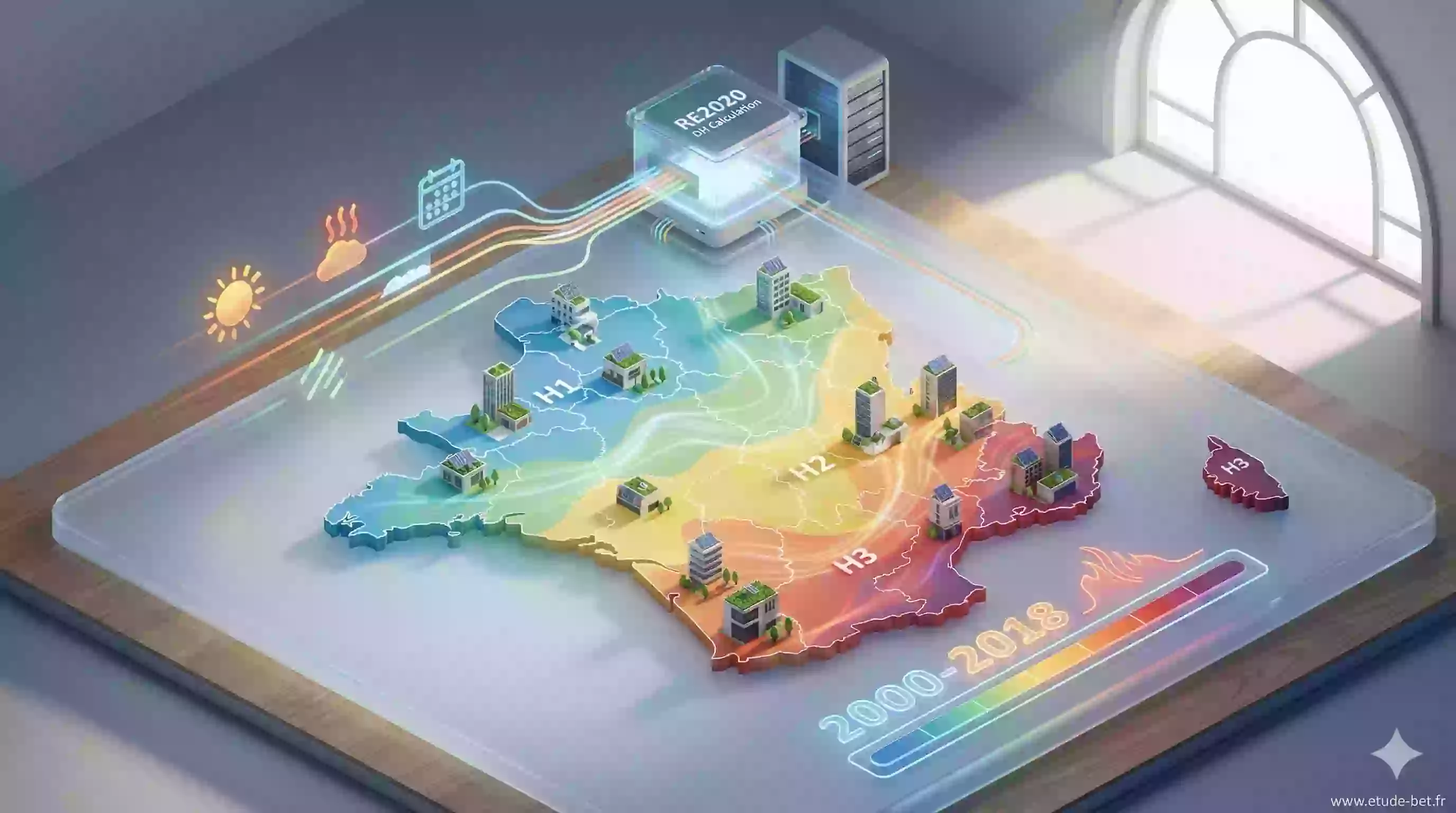 Carte des zones climatiques pour le calcul DH en re2020